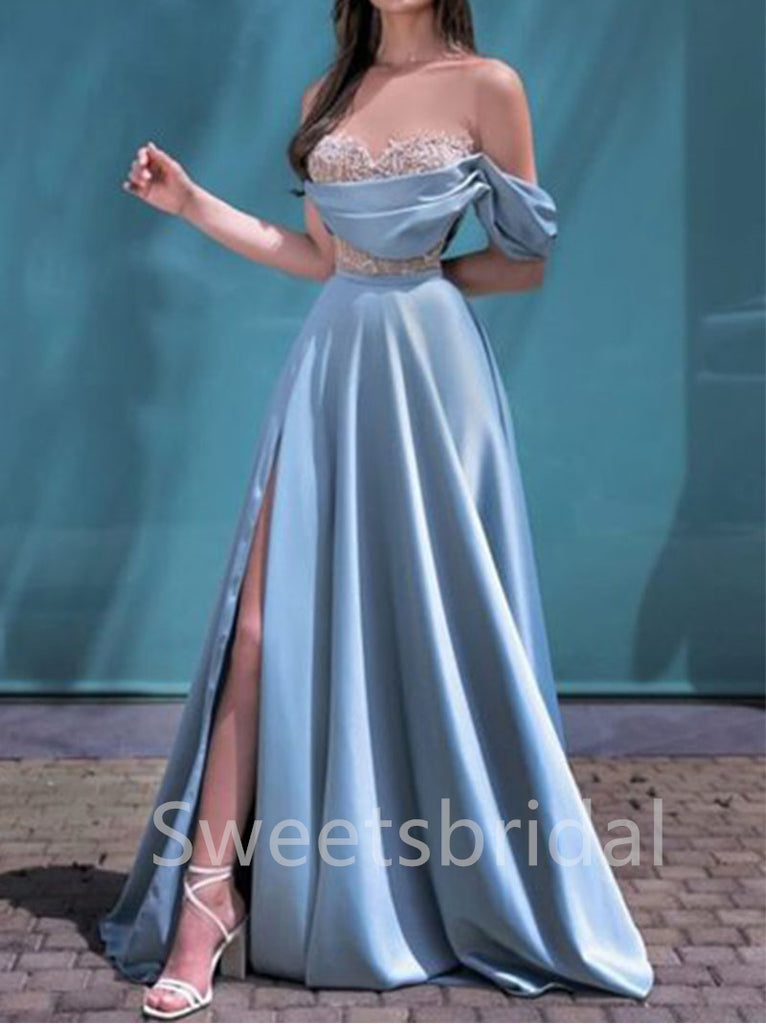 Elegant One-shoulder Sweetheart Side slit Mermaid Prom Dresses, SW1446