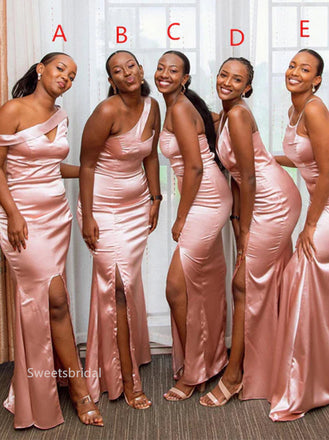 Mismatched One shoulder Side slit Elegant Simple Long Mermaid Dressess, SWE1371