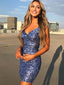 Simple V-neck Spaghetti Strap Sequin Mini Short Homecoming Dresses, BTW306