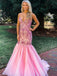 Simple V-neck Mermaid Tulle Cheap Long Prom Dresses.SW1210