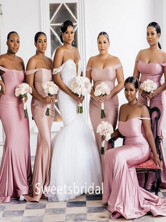 Mismatched Off-shoulder Mermaid Floor-length Elegant Simple Pretty Long Bridesmaid Dresses, SWE1340