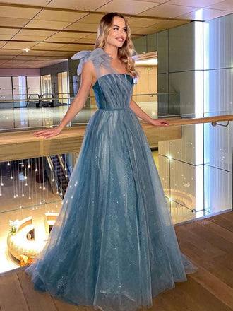 A-line Straight Satin Tulle Long Prom Dresses.SW1188