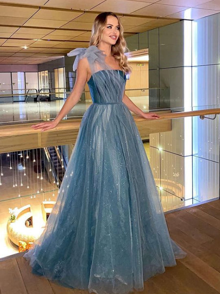 A-line Straight Satin Tulle Long Prom Dresses.SW1188