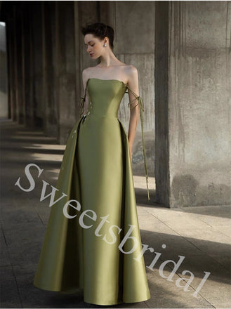 Elegant Strapless Sleeveless A-line Long Prom Dress,SW1943