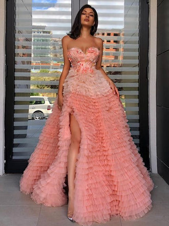 Simple Straight Tulle Side Slit Party Dresses Evening Prom Dresses,DPB187