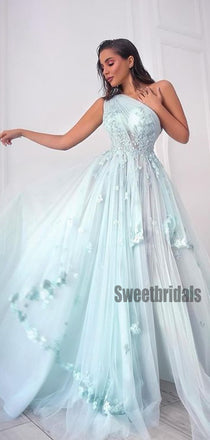 Elegant One-shouder A-line Tulle Long Prom Dresses.SW1250