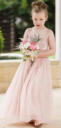 Lovely Spaghetti Strap Sleeveless A Line Tulle Flower Girl Dresses，GTE2137