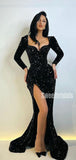 Sexy Mermaid Long Sleeve Side Slit Sequin Long Prom Dresses Online.SWE1266