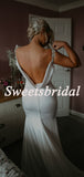 Pretty Vintage Mermaid Open Back Long Wedding Dresses Evening Dresses,WD1140