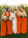 Orange Chiffon Round Neck Wuth Front Slip Bridesmaid Dresses,DB119