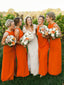 Orange Chiffon Round Neck Wuth Front Slip Bridesmaid Dresses,DB119