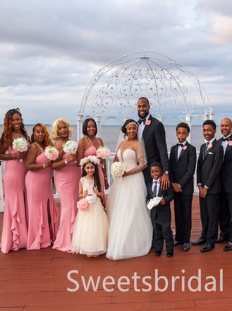 Ruffle Spaghetti straps V-neck Mermaid Elegant Simple Pretty Long Bridesmaid Dresses,SWE1309