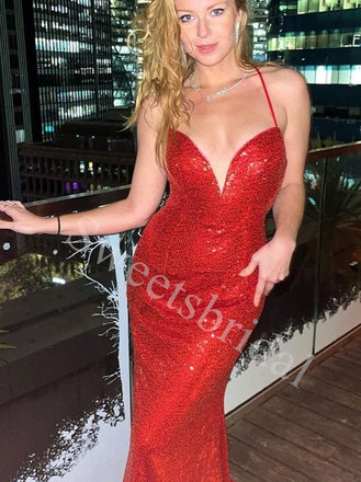 Sexy V-neck Sleeveless Mermaid Prom Dresses,SWW1749