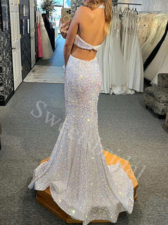 Sexy V-neck Sleeveless Mermaid Prom Dresses,SWW1777
