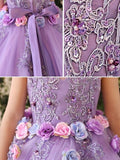 Cute Handmade A Line Applique Tulle Long Flower Girl Dresses , GTE2128