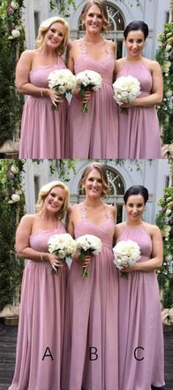 Mismatched A Line Cheap Chiffon Floor Length Long Bridesmaid Dresses, SW1062