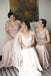 Simple V Neck Sleeveless Chiffon A Line Floor Length Long Bridesmaid Dresses, SW1041