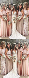 Mismatched A Line Floor Length Cheap Chiffon Long Bridesmaid Dresses, SW1038