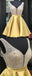 Elagant Yellow Pretty A Line Satin Beaded Short Homecoming Dresses, BTW148