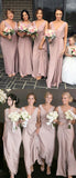 Cheap Dusty Pink V Neck Simple A Line Sleeveless Long Bridesmaid Dresses, SW1090
