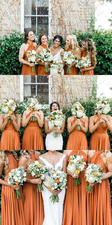 Simple Halter A Line Backless Floor Length Chiffon Long Bridesmaid Dresses, SW1025