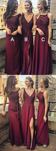 Burgundy Charming A/B/C Pattern Bridesmaid Dresses,Long Bridesmaid Dresses, SW1005