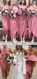 Mismatched Simple Elastic Satin High Low Sleeveless Long Bridesmaid Dresses, SW1067