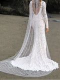 Sexy V-neck Long sleeves Side slit Mermaid Lace applique Wedding Dresses,DB0307