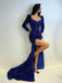 Sexy Mermaid Long Sleeve Side Slit Sequin Long Prom Dresses Online.SWE1266