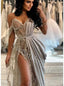 Sexy Off shoulder Sleeveless Side slit Sheath Prom Dresses,SW1908