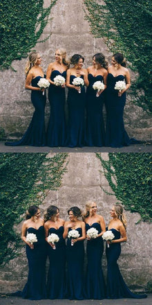 Cheap Sweetheart Elegant Navy Blue Mermaid Long Bridesmaid Dresses, SW1056