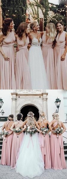 Pretty Mismatched A Line Lace Up Floor Length Long Bridesmaid Dresses, SW1068