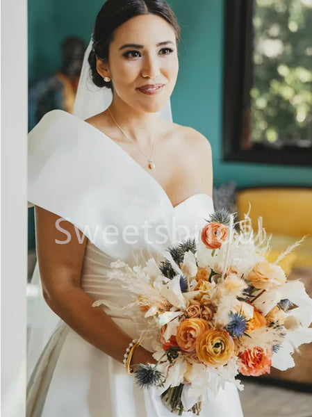 Elegant One shoulder A-line Lace applique Wedding Dresses, DB0259