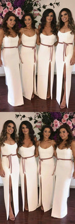Simple Elegant Spaghetti Strap Side Slit Floor Length Long Bridesmaid Dresses, SW1081