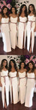 Simple Elegant Spaghetti Strap Side Slit Floor Length Long Bridesmaid Dresses, SW1081