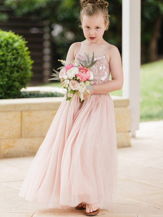 Lovely Spaghetti Strap Sleeveless A Line Tulle Flower Girl Dresses,GTE2137