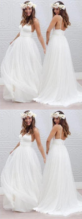 New Hot Sale Simple White Spaghetti Straps V-Neck Elegant Wedding Dresses.RG0002