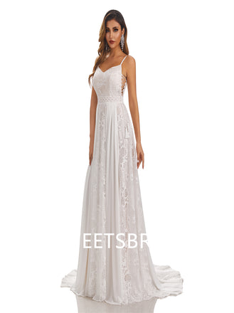 Sexy Spaghetti Straps A-Line Handmade Lace Wedding Dresses,DB0181