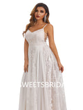 Sexy Spaghetti Straps A-Line Handmade Lace Wedding Dresses,DB0181