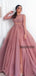 Elegant Scoop A-line Long Sleeve Tulle Long Prom Dresses.SW1249