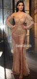 Newest Mermaid Long Sleeve Side Slit See-throught Long Prom Dresses.SW1267
