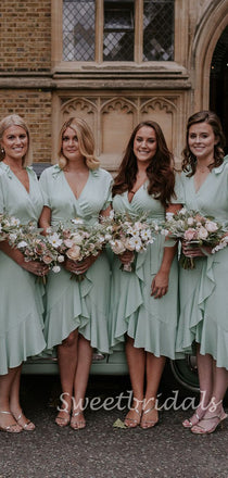 Sexy V-neck Short Sleeve Chiffon Wedding Short Bridesmaid Dresses, SW1192