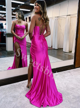 Sexy Squqre Sleeveless Side slit Mermaid Prom Dresses,SW1790