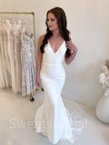 Simple V-neck Sleeveless Side slit Mermaid Wedding Dresses,DB0247
