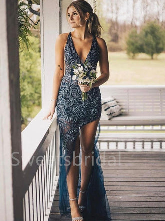 Sexy V-neck Side slit Sleeveless Mermaid Prom Dresses ,SW1337