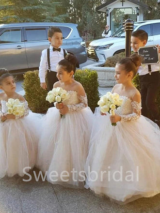 BeautifuI Off shoulder Long sleeve A Line Flower Girl Dresses, FGS0041