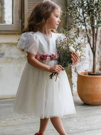 Lovely Round Neck A Line Tulle Flower Girl Dresses，GTE2138