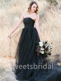Black Elegant Strapless A-line Lace applique Wedding Dresses,DB0300