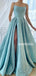 New Arrival Spaghetti Straps A-line Side Slit Long Prom Dresses Online.SWE1262