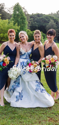 Simple Sexy V-neck Spaghetti Strap Slit Party Dresses Bridesmaid Dresses, SW1103
